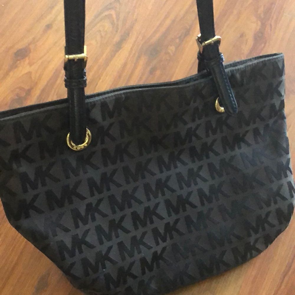 Michael Kors MK Brown and black small tote bag.